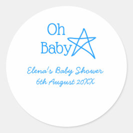 Oh baby blue star baby shower voeg naam modern ver ronde sticker