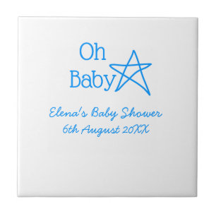 Oh baby blue star baby shower voeg naam modern ver tegeltje