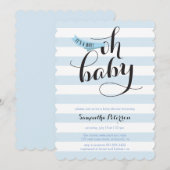 Oh Baby Blue Stripes Baby shower Uitnodigen Kaart (Voorkant / Achterkant)