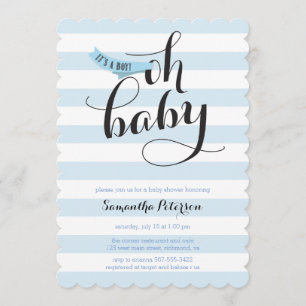 Oh Baby Blue Stripes Baby shower Uitnodigen Kaart