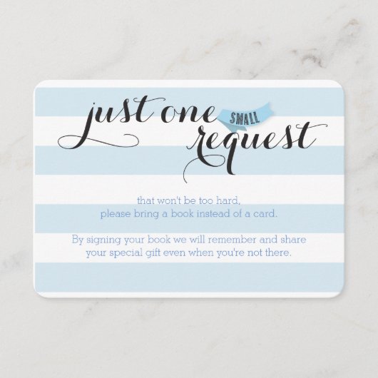 Oh Baby Blue Stripes Shower Book Request Card Informatiekaartje (Voorkant)