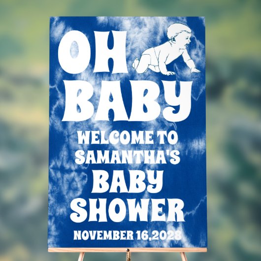 Oh Baby Blue Tie Dye Boy Baby shower Welkom Acryl Bord (Neutraal)