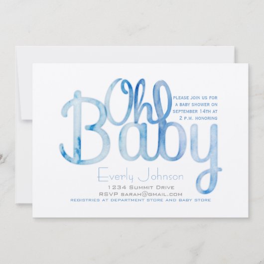 Oh Baby Blue Waterverf Baby Boy Shower Kaart (Voorkant)