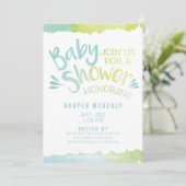 Oh Baby Blue Waterverf Baby shower Kaart (Staand voorkant)