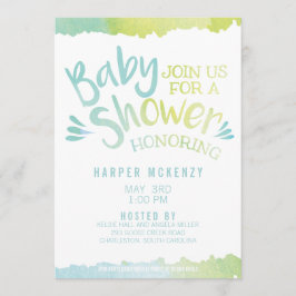 Oh Baby Blue Waterverf Baby shower Kaart