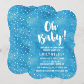 Oh Baby Blue Waterverf Baby shower Kaart (Voorkant / Achterkant)