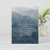 Oh Baby Blue Waterverf Baby shower Kaart (Staand voorkant)