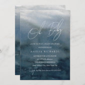 Oh Baby Blue Waterverf Baby shower Kaart (Voorkant / Achterkant)