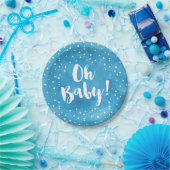 Oh Baby Blue Waterverf Baby shower Papieren Bordje (Feest)