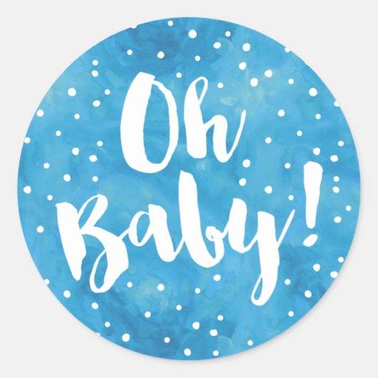 Oh Baby Blue Waterverf Baby shower Ronde Sticker (Voorkant)
