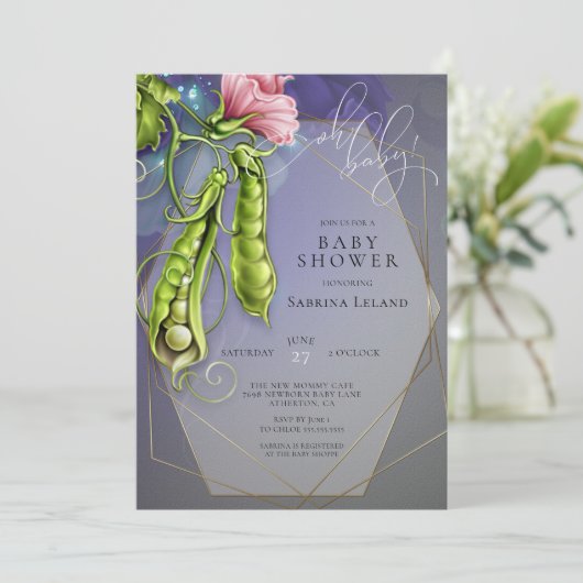 Oh Baby Blue - Zoete erwten in een Baby shower met Kaart (Staand voorkant)