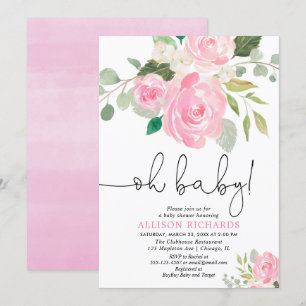 Oh baby Blush baby shower florale waterverven Kaart