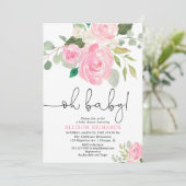 Oh baby Blush meisje baby shower florale waterverv Kaart (Staand voorkant)