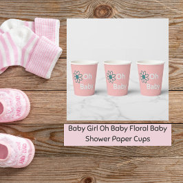 Oh Baby Blush Pink Floral Daisy Paper Cups Papieren Bekers