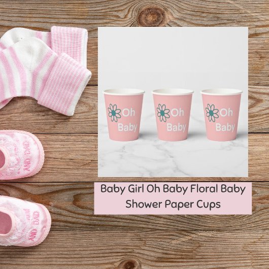 Oh Baby Blush Pink Floral Daisy Paper Cups Papieren Bekers