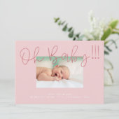 Oh Baby Blush Pink Folie modern Funky Fun Baby Aankondiging (Staand voorkant)