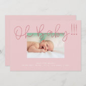 Oh Baby Blush Pink Folie modern Funky Fun Baby Aankondiging (Voorkant / Achterkant)