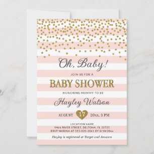 Oh Baby Blush Pink Gold Confettti Baby Girl Shower Kaart