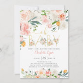 Oh Baby Blush Pink Gold Floral Baby shower Kaart (Voorkant)