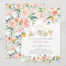 Oh Baby Blush Pink Gold Floral Baby shower