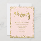Oh Baby Blush Pink Gold Glitter Baby shower Kaart (Voorkant)