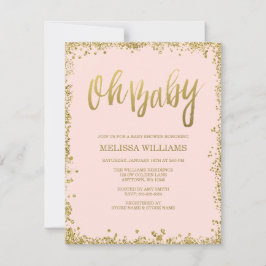 Oh Baby Blush Pink Gold Glitter Baby shower Kaart