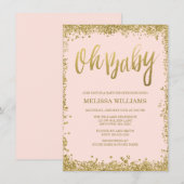 Oh Baby Blush Pink Gold Glitter Baby shower Kaart (Voorkant / Achterkant)