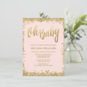 Oh Baby Blush Pink Gold Glitter Baby shower Kaart (Staand voorkant)