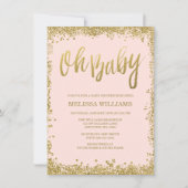 Oh Baby Blush Pink Gold Glitter Baby shower Kaart (Voorkant)
