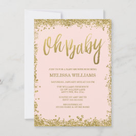 Oh Baby Blush Pink Gold Glitter Baby shower Kaart