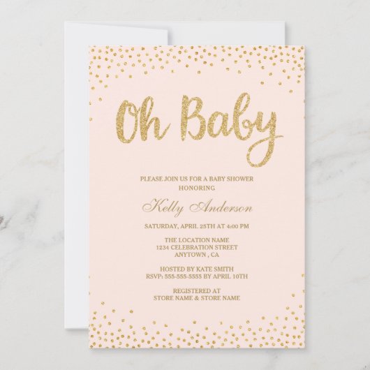 Oh Baby Blush Pink Gold Glitter Baby shower Kaart (Voorkant)