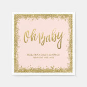 Oh Baby Blush Pink Gold Glitter Baby shower Servetten (Voorkant)