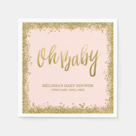 Oh Baby Blush Pink Gold Glitter Baby shower Servetten