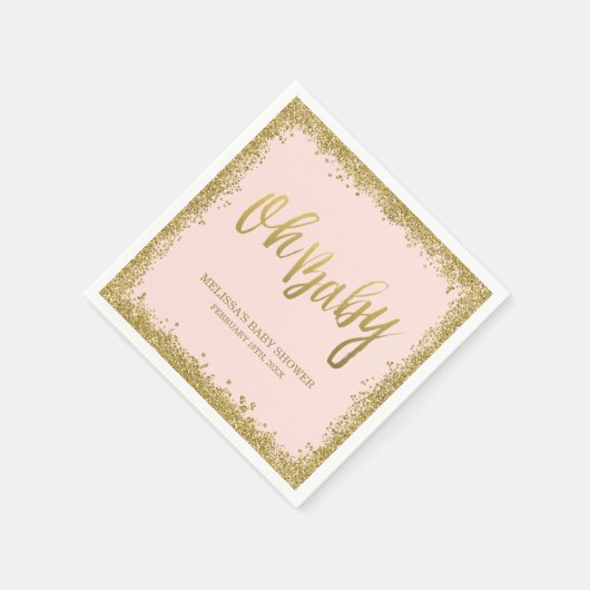 Oh Baby Blush Pink Gold Glitter Baby shower Servetten (Hoek)
