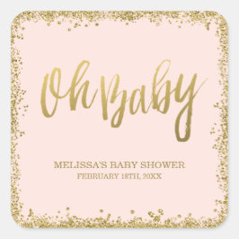 Oh Baby Blush Pink Gold Glitter Baby shower Vierkante Sticker