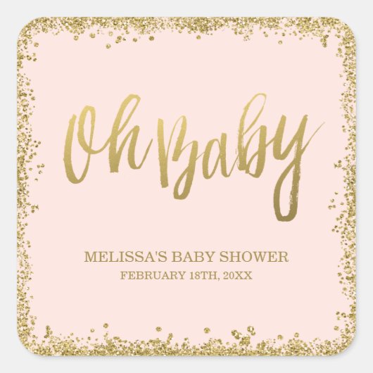 Oh Baby Blush Pink Gold Glitter Baby shower Vierkante Sticker (Voorkant)