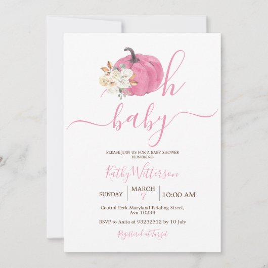 Oh Baby Blush Pink Pumpkin Floral Baby shower Kaart (Voorkant)