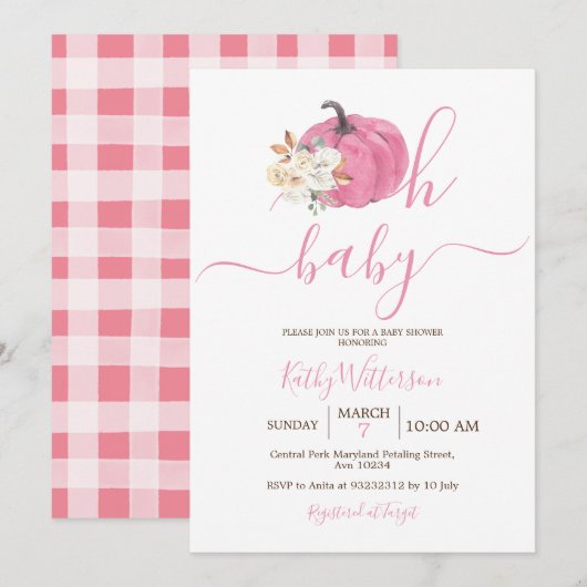 Oh Baby Blush Pink Pumpkin Floral Baby shower Kaart (Voorkant / Achterkant)