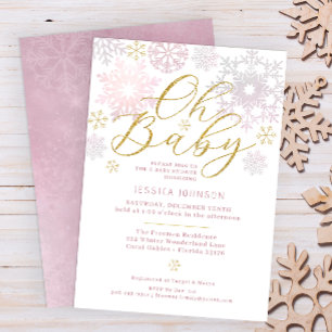 Oh Baby Blush Pink Winter Wonderland Baby shower Kaart