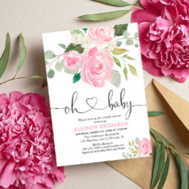 Oh Baby Blush roze baby shower florale waterverven Kaart