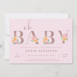 Oh Baby Blush Roze en Oranje Rozen Baby shower Kaart