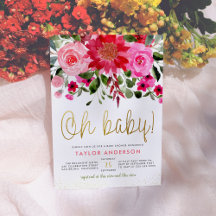 Oh Baby Blush roze en Red Floral Baby Girl Shower