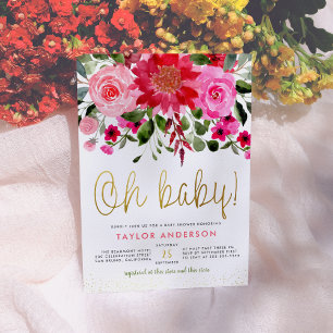 Oh Baby Blush roze en Red Floral Baby Girl Shower Kaart