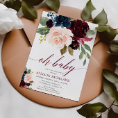 Oh Baby blush roze marsala marineblauw baby shower Kaart