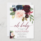 Oh Baby blush roze marsala marineblauw baby shower Kaart (Voorkant)