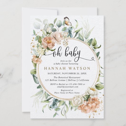 Oh Baby Blush Roze Roze Eucalyptus Baby shower Kaart (Voorkant)