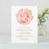 Oh Baby Blush waterverf Baby shower Uitnodiging (Staand voorkant)