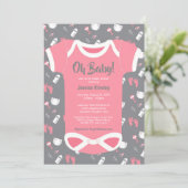 Oh Baby! Bodysuit baby meisje douche uitnodiging (Staand voorkant)