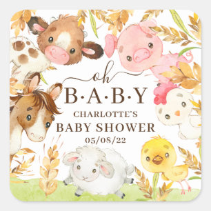 Oh Baby Boerderijdieren Baby shower Favor Classic  Vierkante Sticker
