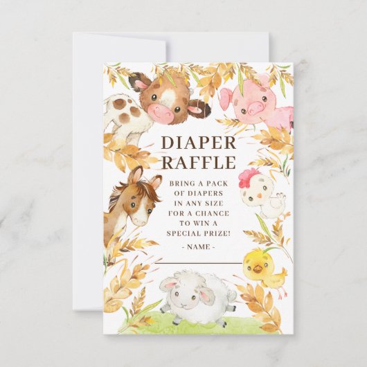Oh Baby Boerderijdieren Baby Shower Luier Raffle Kaart (Voorkant)